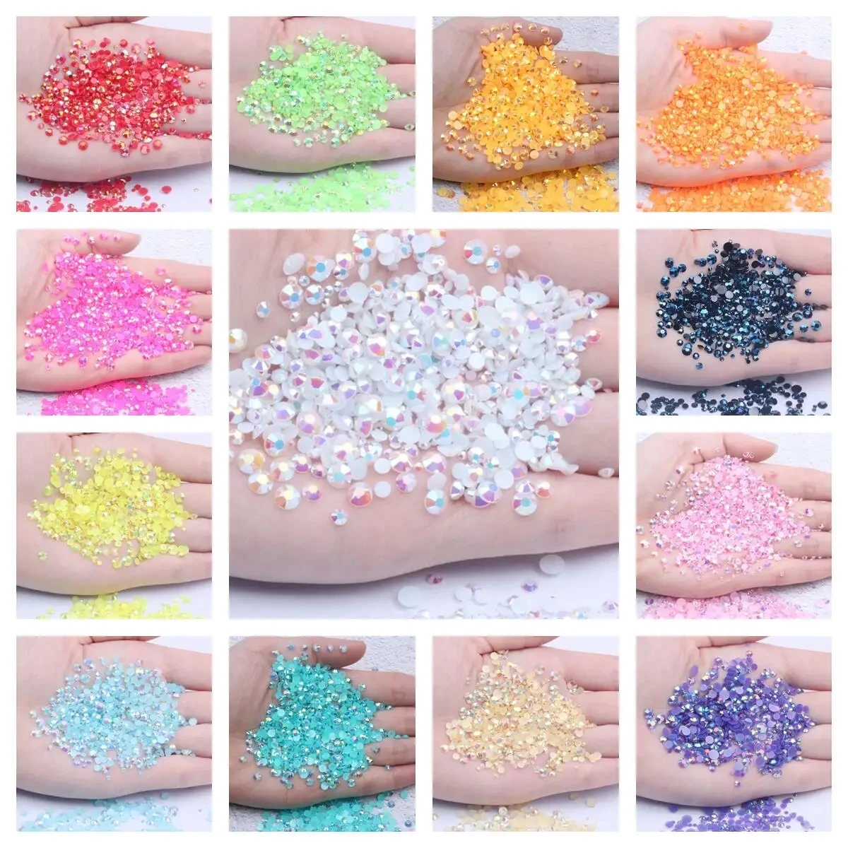 2mm~6mm 1000 Resin Jelly Drill Non Thermal Repair Ab Flat Back Plastic Crystal Nail Diy Glitter Stone