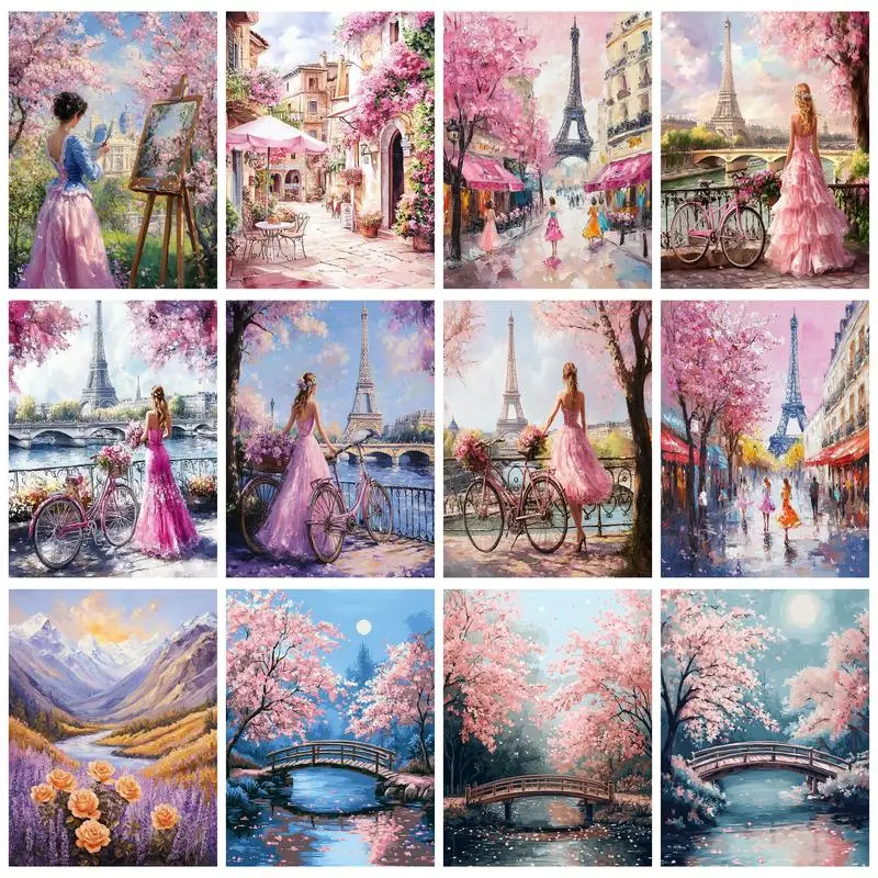 

PhotoCustom Diy Painting By Numbers Architectural Landscape kits Coloring By Numbers Modern Wall Art Handpainted Canvas For Home