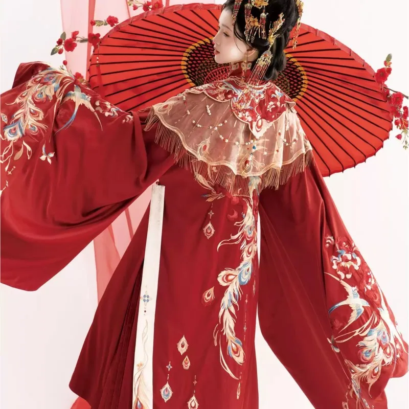 Vêtements de cérémonie Hanfu de style chinois sur mesure, tenue de grillage, vêtements rouges lourds