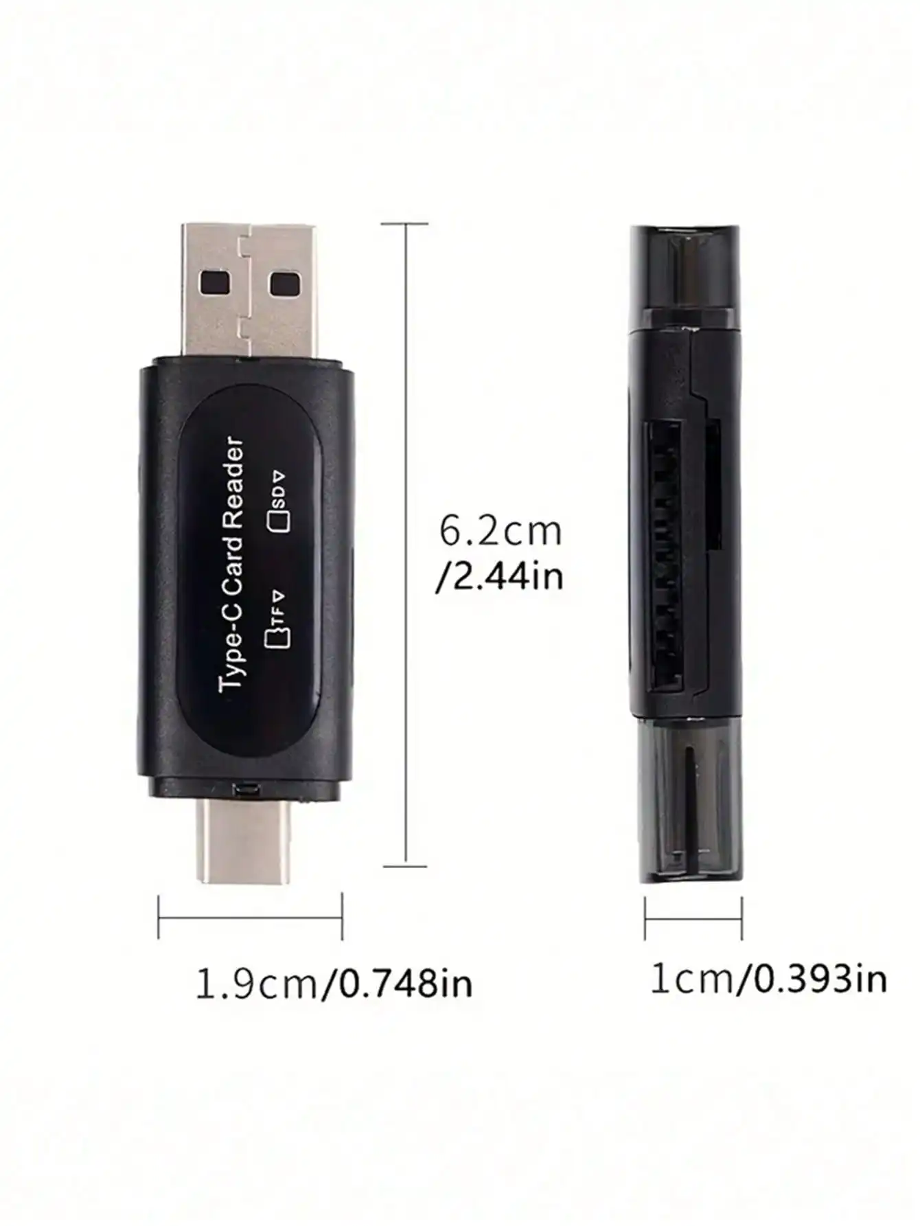 Pembaca Kartu Mini SD USB 4-in-1 dengan Slot Kartu Ganda - Adaptor Tipe C/USB A untuk PC, Galaxy, Tablet & Lainnya - Tidak Perlu Baterai, Me