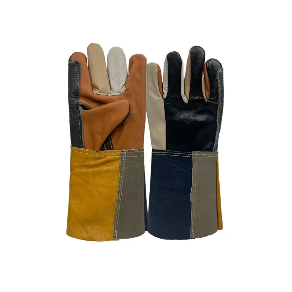 1 par 34-40cm guantes de soldadura guantes de cuero resistentes al fuego y al calor guantes de jardín guantes protectores guantes de soldadura de cuero herramientas CNC