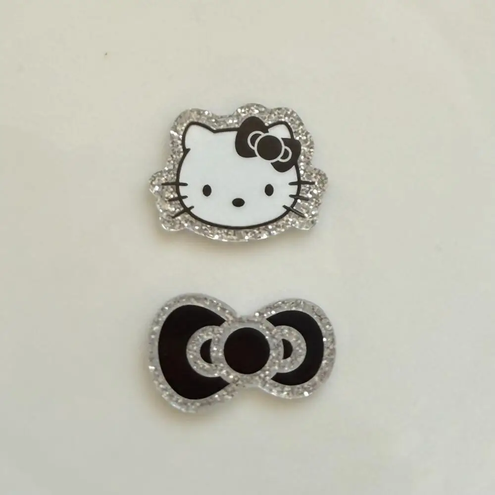 New Sanrio Hello Kitty Acrylic Parts Black Silver Kitty Cat Bowknot DIY Phone Shell Accessories Headdress Shoe Decoration