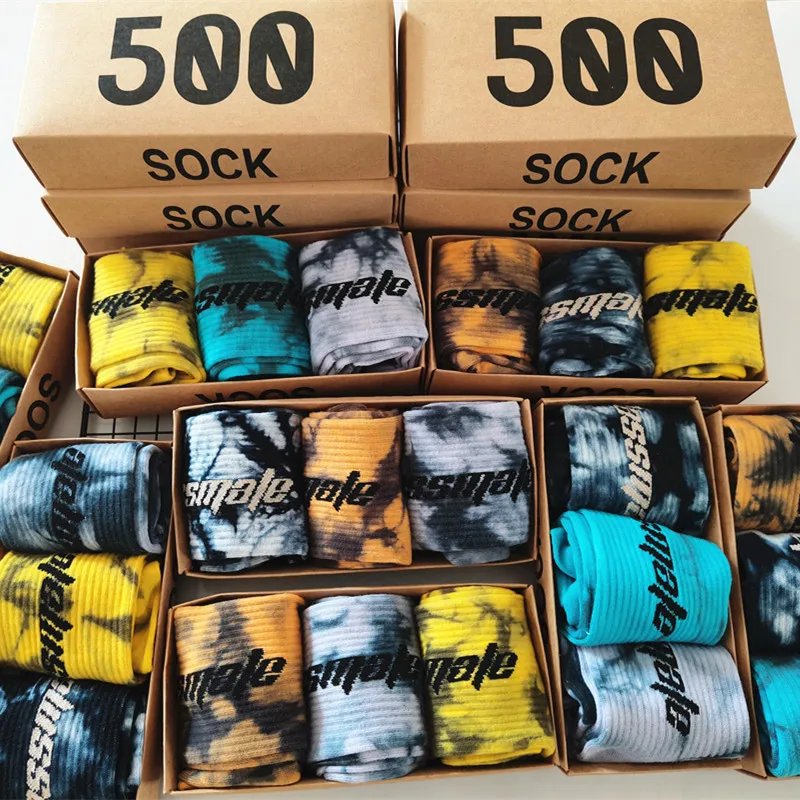 3 pairs Unisex Designer athletic socks dye tie Calabasas Season fashion Cotton Skateboard Socks box packaging shipping free