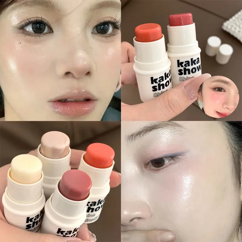 4 สีน้ํา Light Shimmer Highlighter Blush Stick แต่งหน้ายาวนาน Face Eye Contour Illuminator Rouge เครื่องสําอาง
