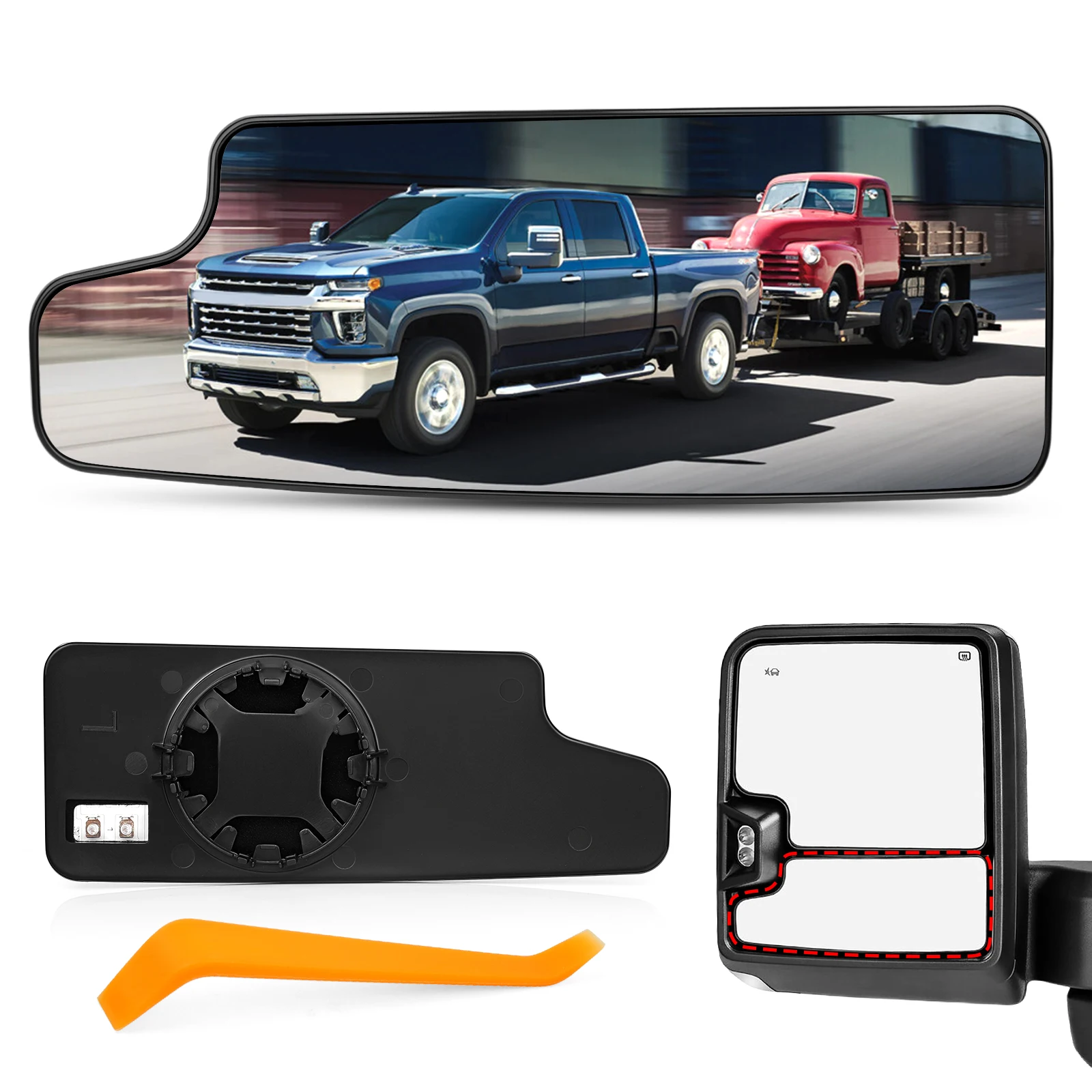 Left/Right Door Rearview Mirror Towing Mirror Lower Small Glass Convex Heated for GMC Sierra Chevrolet Silverado 1500 LHD