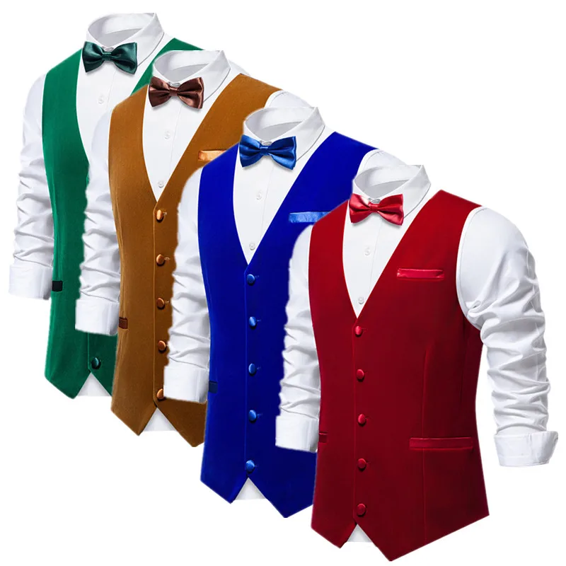 

Высококачественный мужской синий бархатный жилет для делового стиля, повседневный, приталенный, для жениха, на свадьбу, для торжественных мероприятий