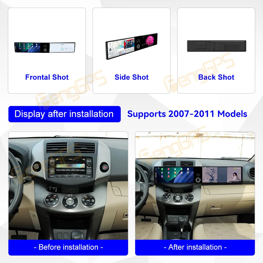 

Автомобильный радиоприемник CarPlay с двойным экраном 12,3 дюйма для RAV4 2007-2011, мультимедийный плеер с сенсорным экраном, GPS-навигация, головное устройство DSP