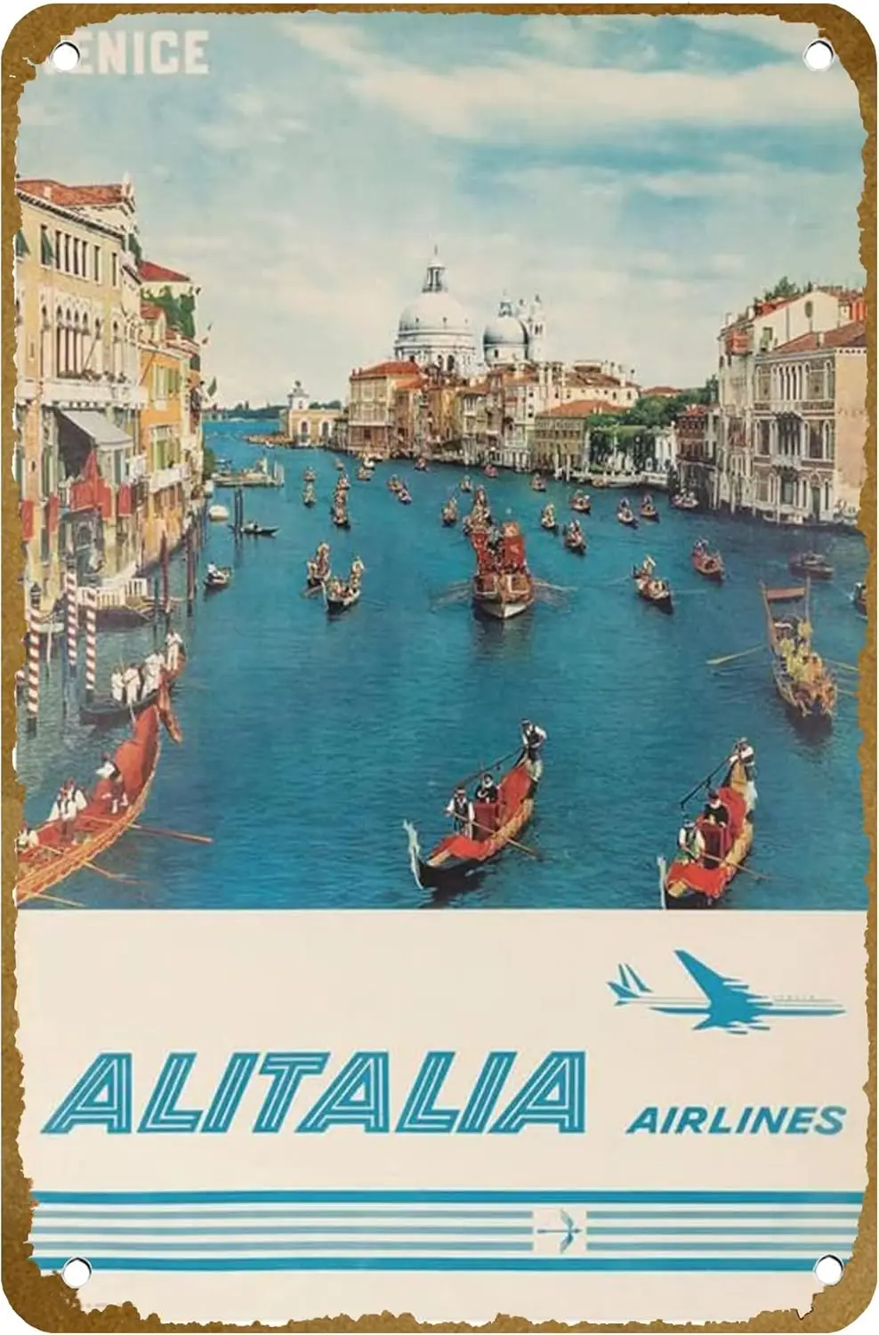Pôster Vintage da Alitalia com Vôos para Veneza, Placa de Metal com Logo, Decoração de Parede para Família, Clube, Bar, Café, Quarto, Presente