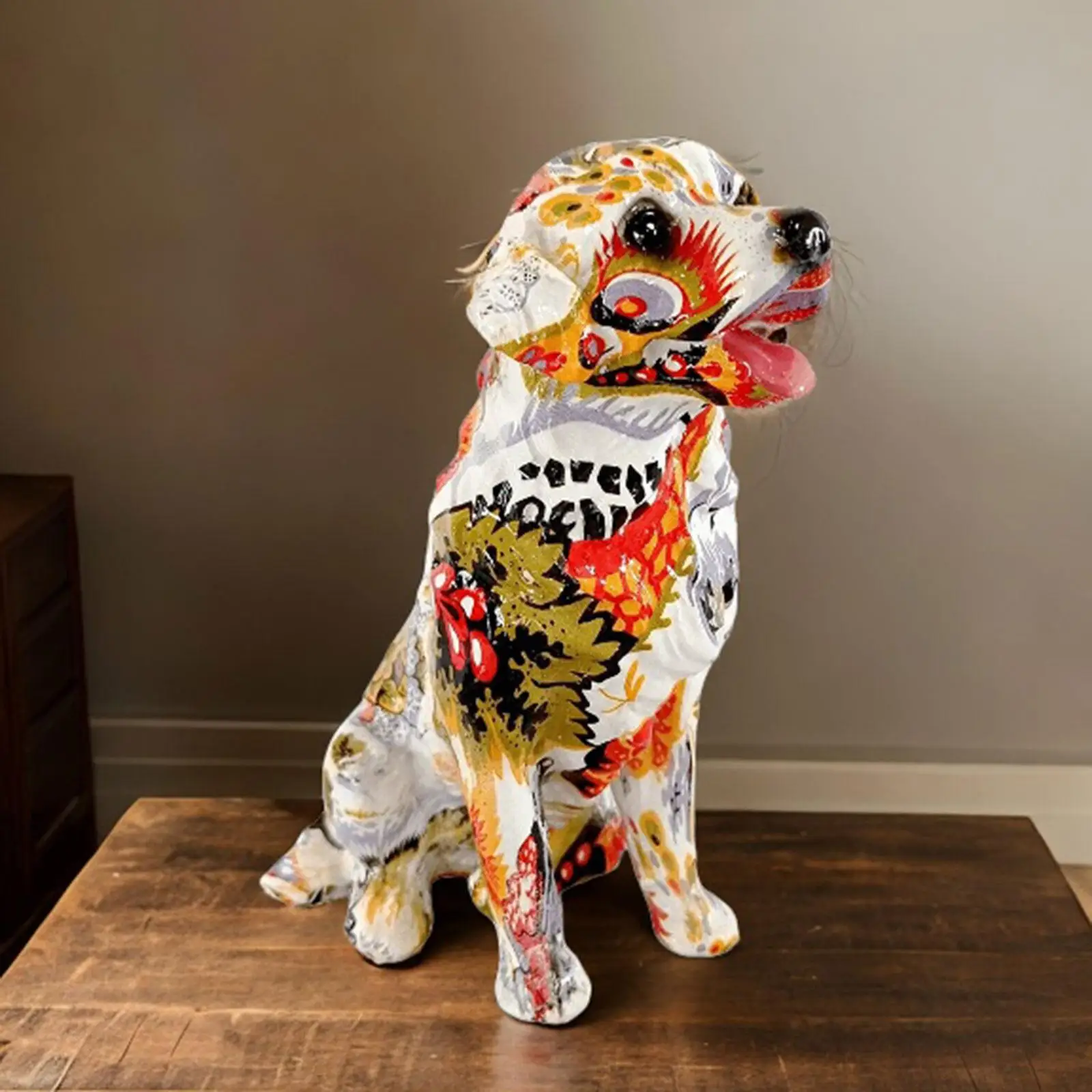 Resin Crafts Ornament Colorful Dog Statues Graffiti Figurines Sculpture for Living Room Dining Room Fireplace Bedroom Indoor