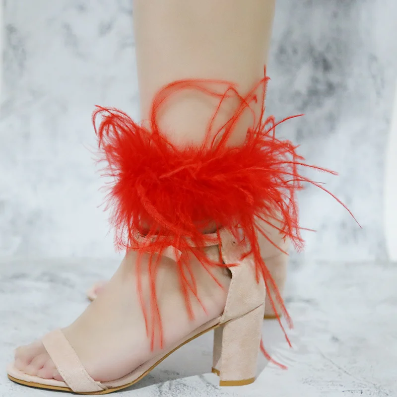 Women Real Fur Ostrich Feather Cuffs 2022 Fashion Solid Color Fur Sleeve Cuff Hair Accessories Anklet Bracelet Fur Feather Cuffs