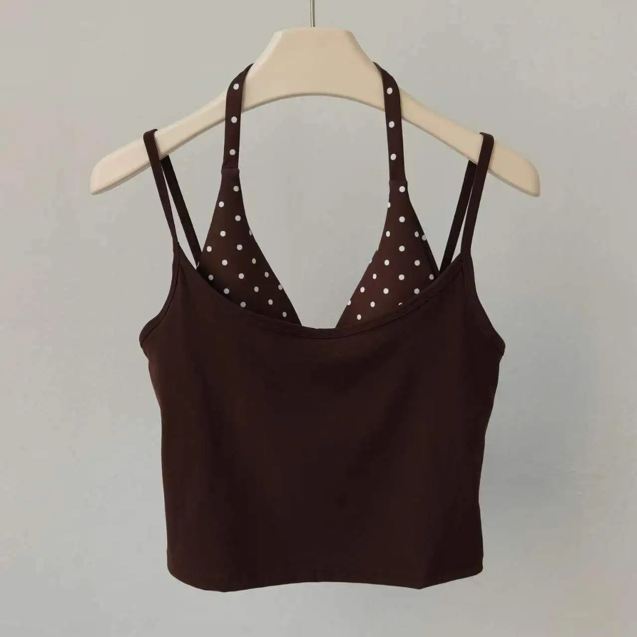 Yoga-Top für Damen, Neckholder, Fake-Two-Piece, Push-up, stoßdämpfend, Trainingsunterwäsche, Pilates, Laufen, Fitnessbekleidung, BH-Oberteil – Detail 2
