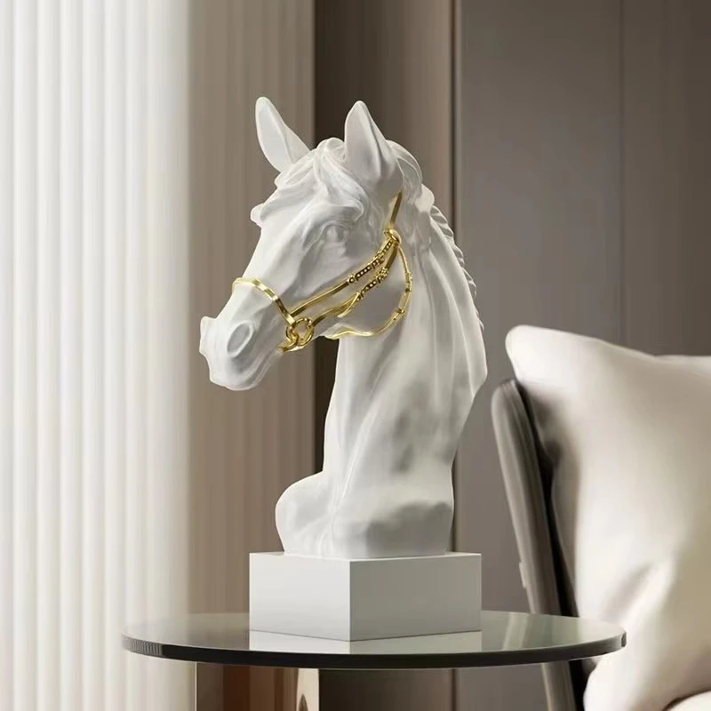 Luxury light horse model Nordic horse head decoration, suitable for living room or office, creative horse ornament