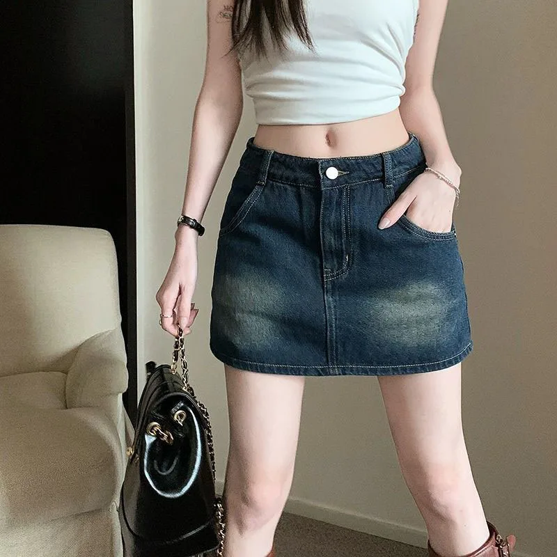 

Vintage High Waist Denim Skirts Women Spring New Streetwear Casual Mini Skirt Y2K Harajuku All Match Ladies Slim Jeans Skirts