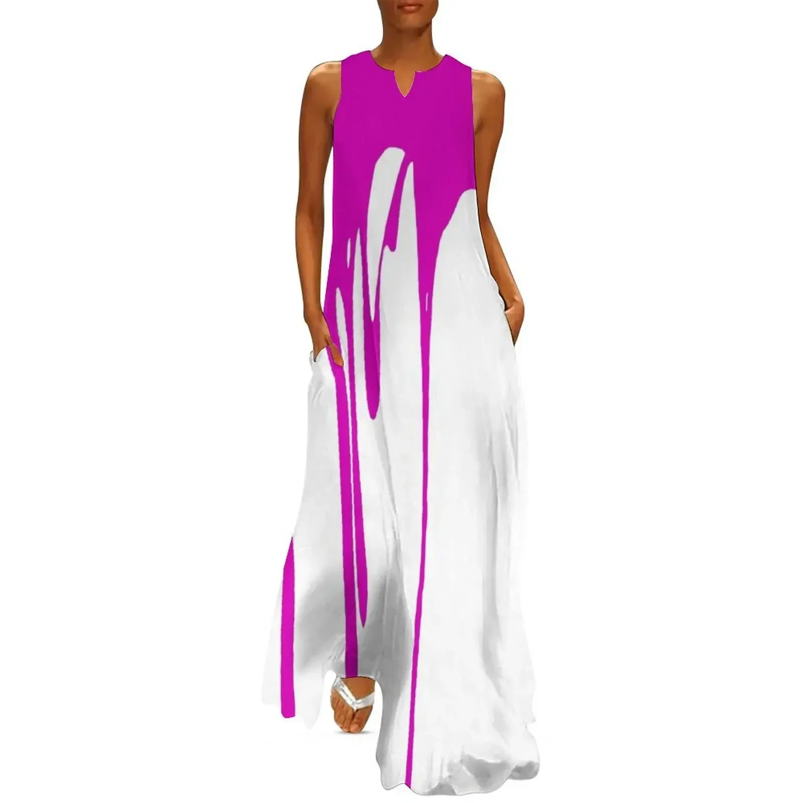 

Pink Dripping Paint Long Dress Woman fashion sexy short dresses daring women's clothing korea stylish luxury dress Dress
