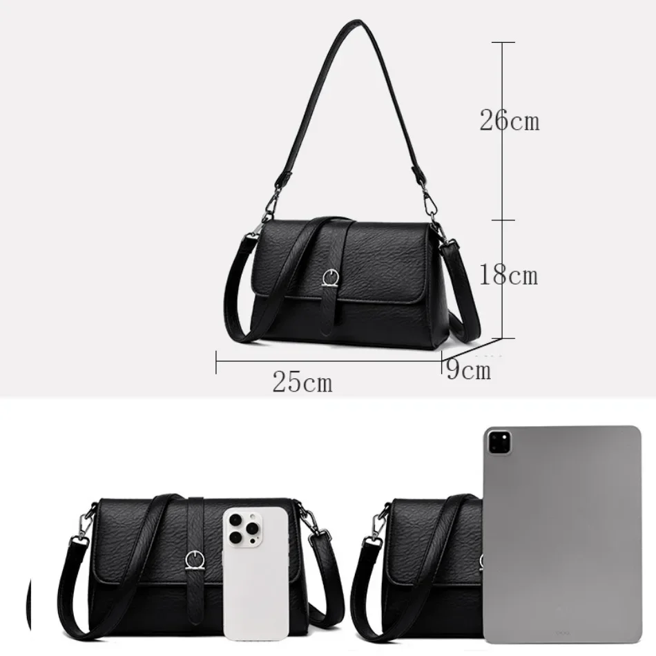 Stylish Compact Women’s Leather Crossbody Bag Two Strap Shoulder Bag Trendy Small Square Messenger Bag for Daily Use Purse