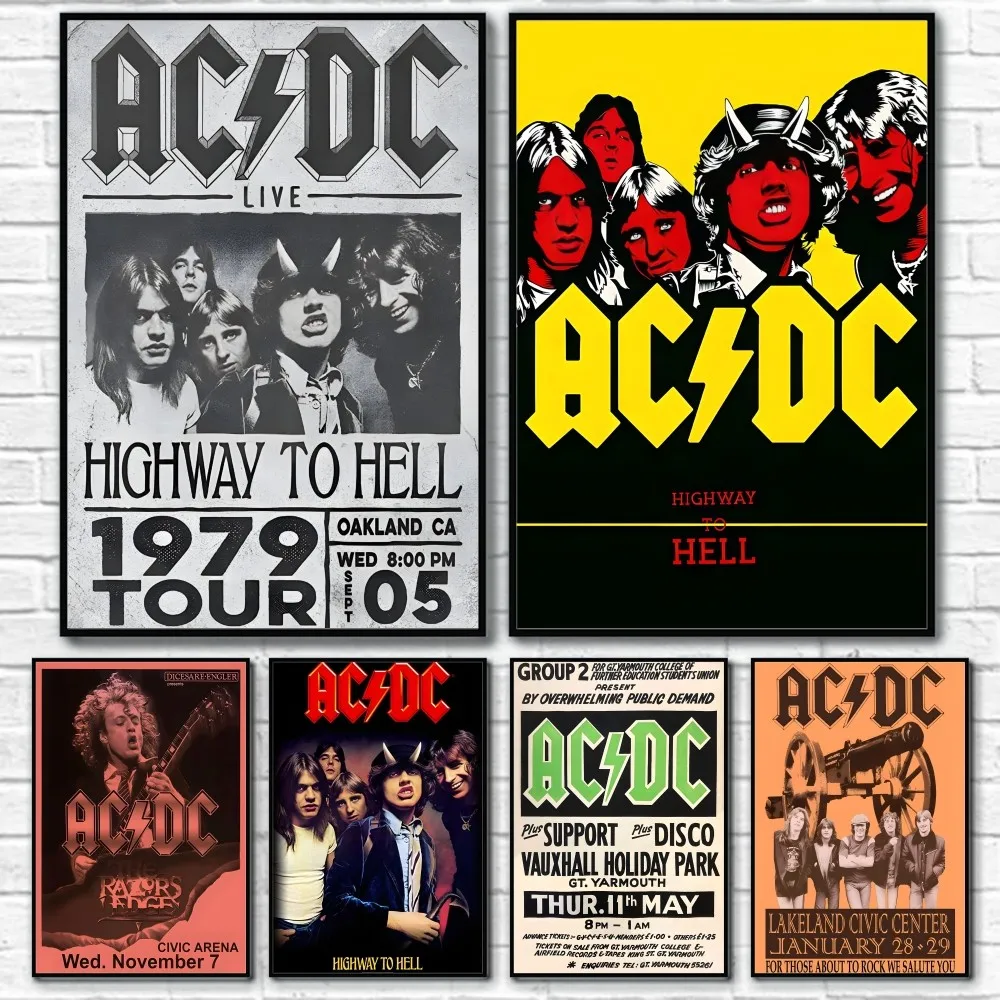 A-AC-DC Band Singer Retro Poster Sticky Wall Art Printing Waterproof Home Living Bed Room Bar Aesthetic Decor