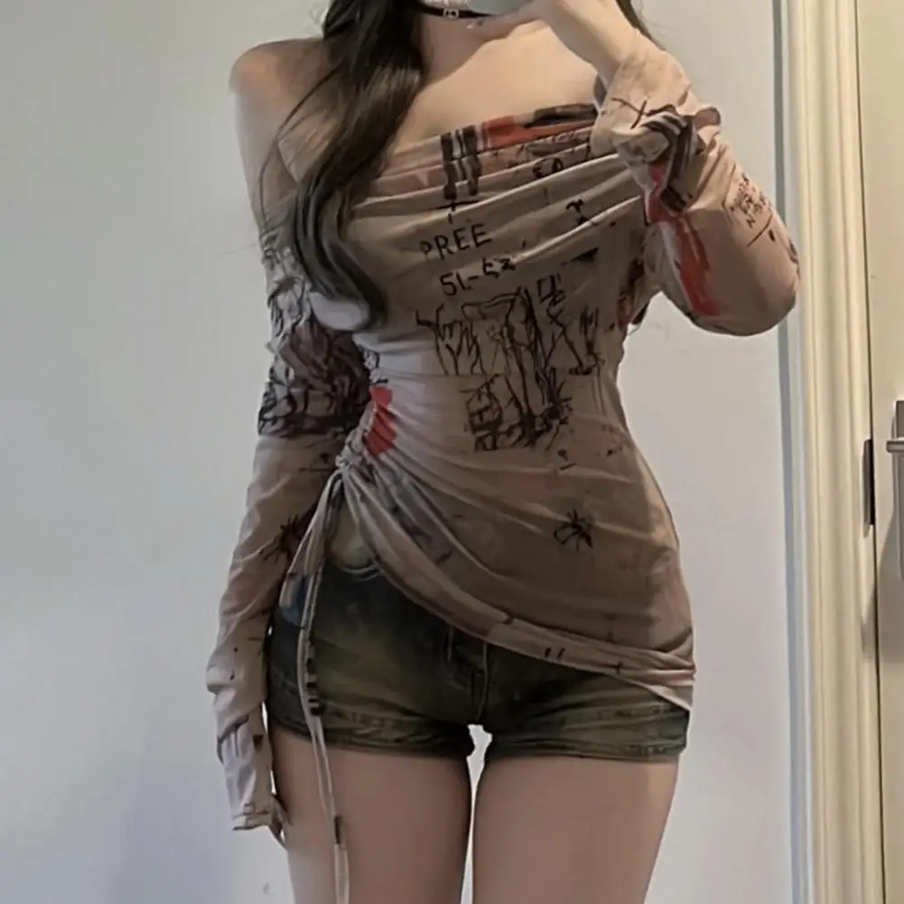 

Casual Club Style Top Fashionable Female Tops Ladies Casual Tops Applicable For Female Elastic Drawstring Design