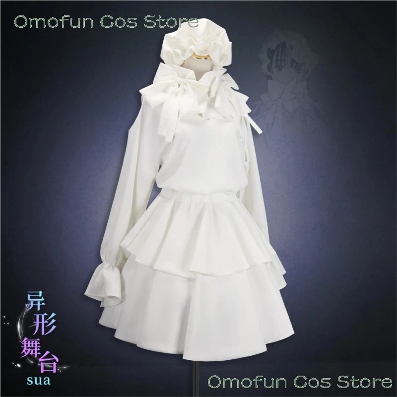 ABC123Omofun Cos Store Alien Stage Young Sua Dress Gown Cosplay Costume Wig Pure White Halloween Party Roleplay Lo3;b,6/k'5; view 4