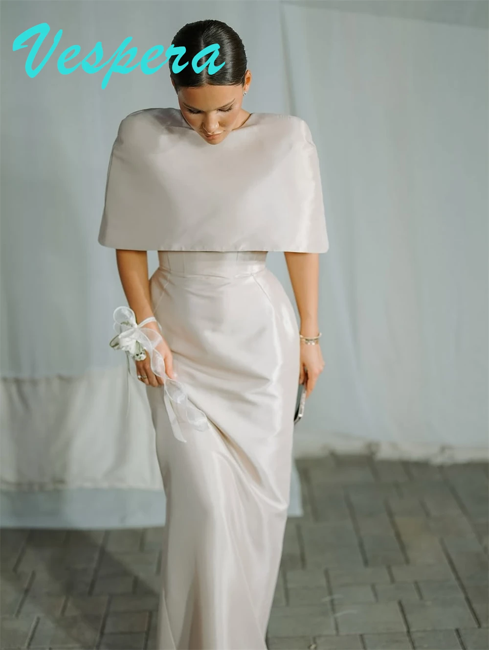 Customized High Quality Satin Evening Dress Exquisite O-Neck Half Sleeves Homecoming Dresses Classic Special Occasion Gowns