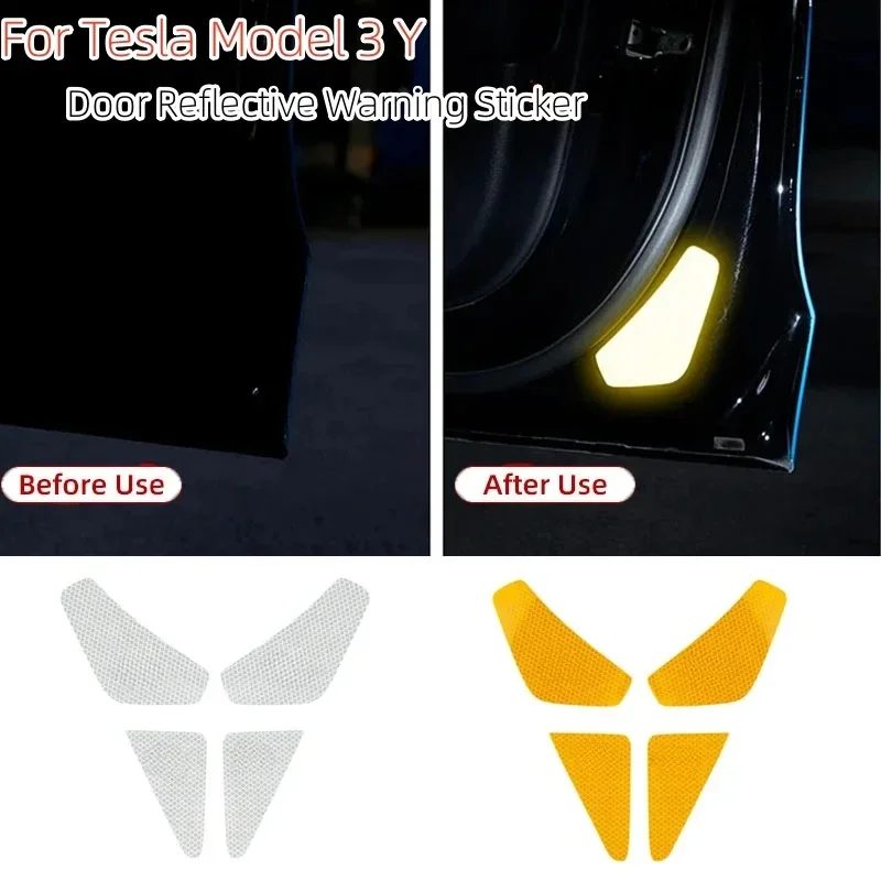 Adesivo de aviso reflexivo de porta para tesla modelo 3 y acessórios adesivo de aviso de segurança reflexivo interior do carro brilhante