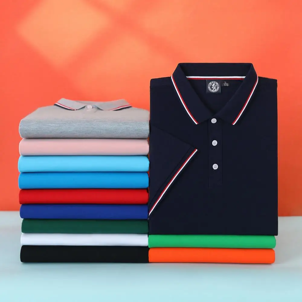 

Men's basic short-sleeve polo shirts with collar, customizable LOGO T-shirts, work uniforms, team shirts, casual sports custom