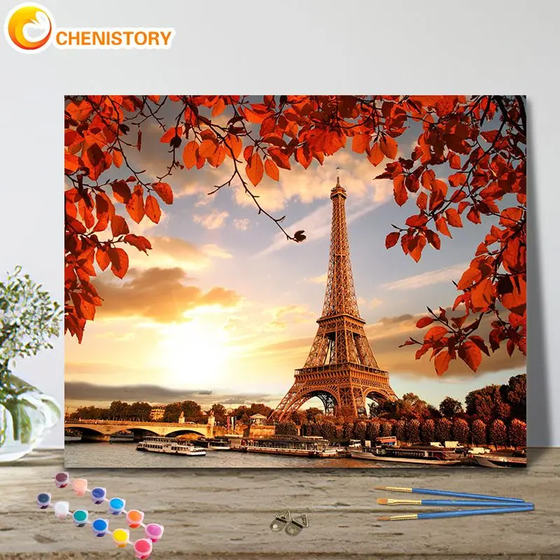 

CHENISTORY Paint By Number Mapletree Drawing On Canvas Handpainted Painting Art Diy Pictures By Number Eiffel Tower Kits Home De