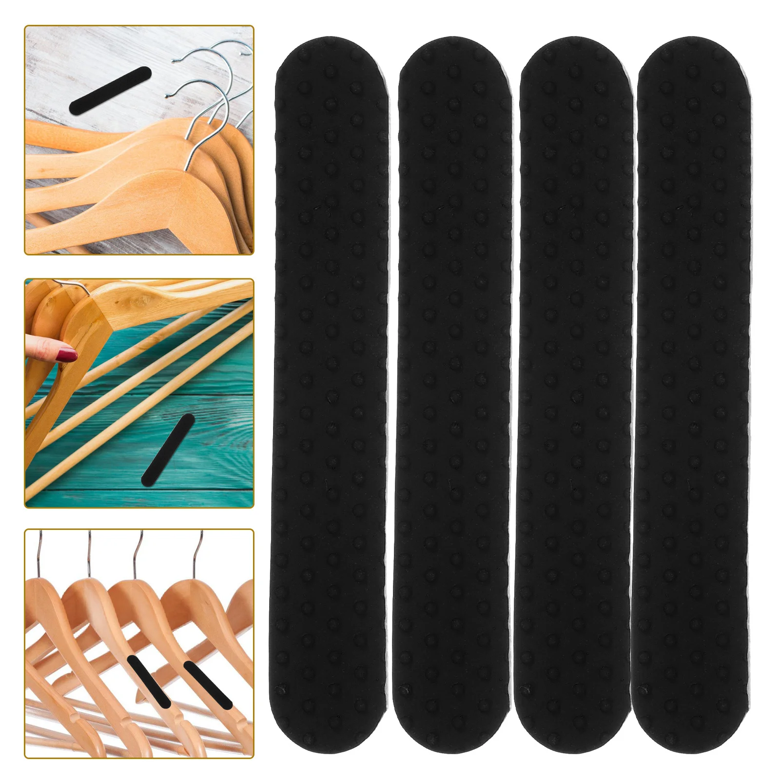 

100Pcs Silicone Adhesive Hanger Strips Non-Slip Clothes Hanger Grips for Plastic Wood Hangers Anti-Skid Closet Use