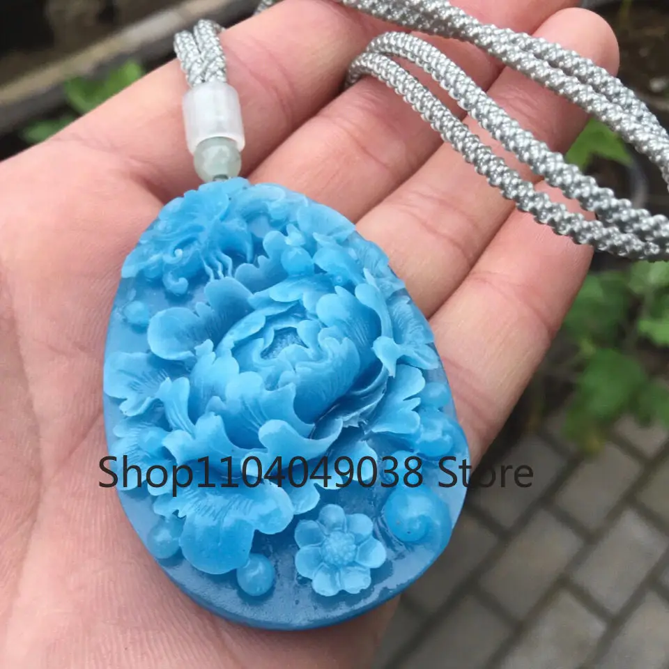 Natural Original Stone Tianhe Stone Butterfly Love Flower Palace Wind Glacier Blue Pendant Goddess Flower Blossom Wealth Pendant