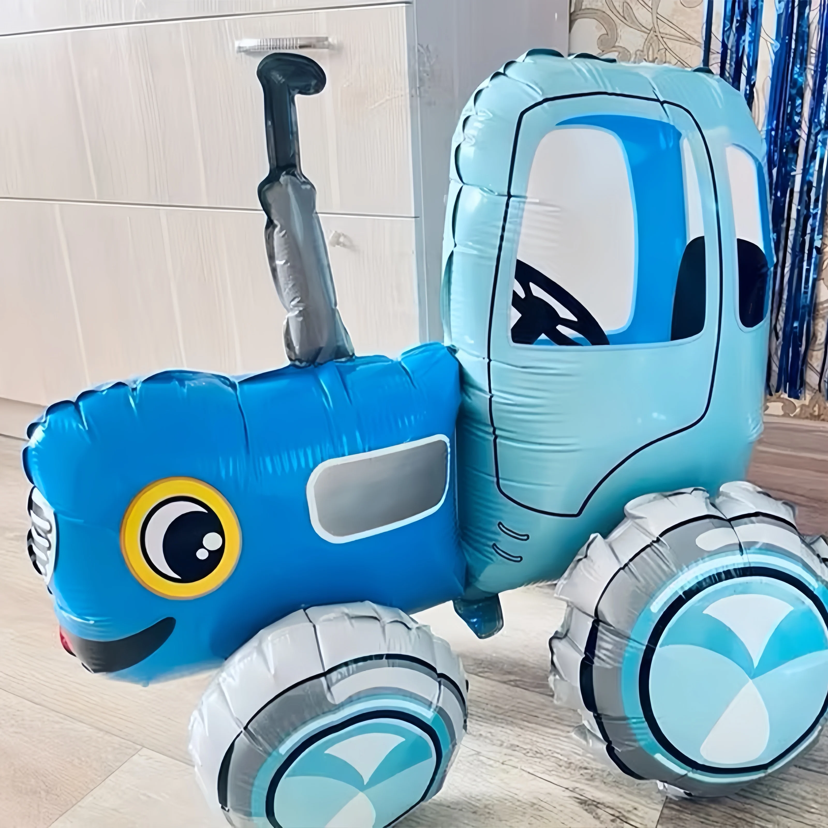 Balão Gigante de Trator de 21,6 polegadas, Balão de Folha Azul de Veículo de Engenharia, Decoração para Festa Infantil, Aniversário e Chá de Bebê