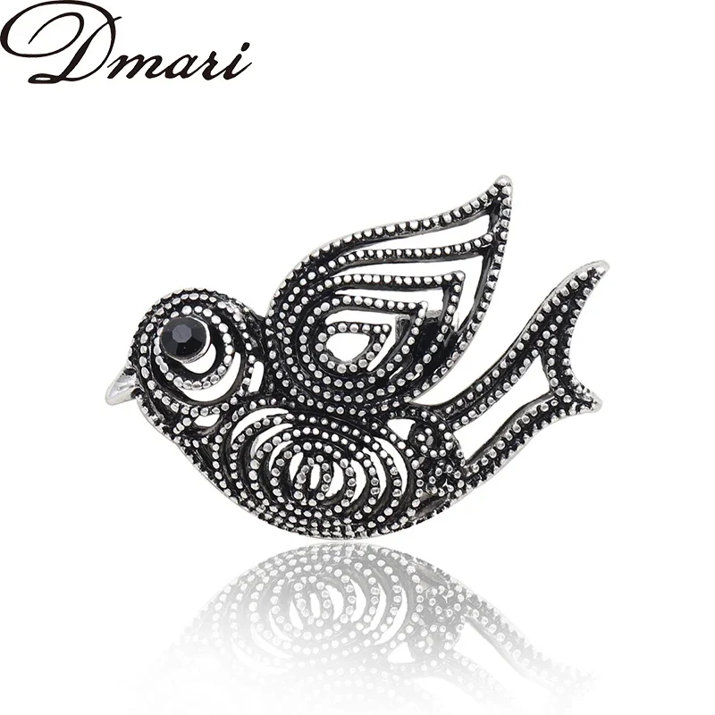 Dmari Women Brooch Design Hollow Out Cute Bird Lapel Pin Gold&Silver Color Metal Swallow Badge Office School Accessories Jewelry