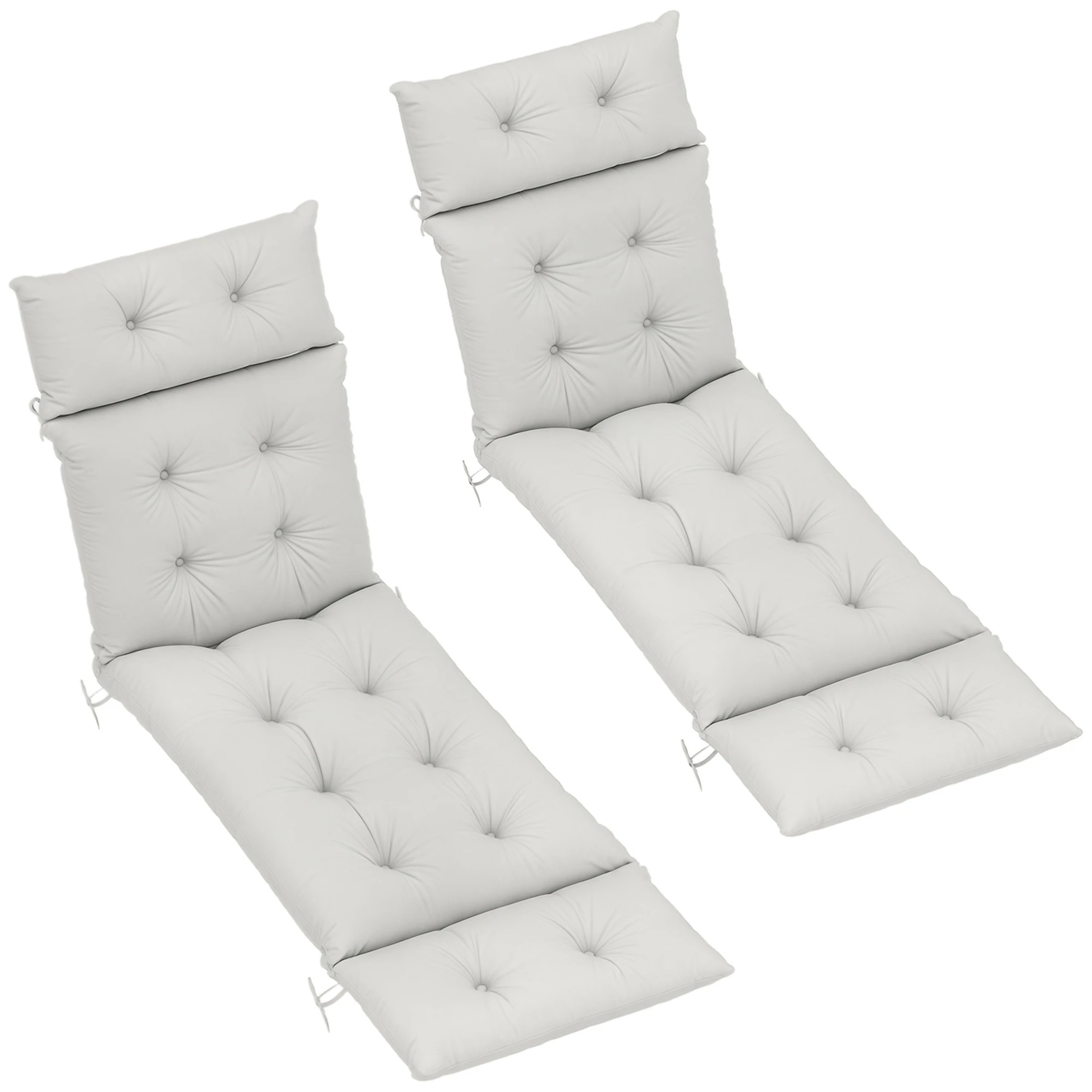 Outsunny Lot de 2 coussins de chaise longue coussin bain de soleil épais, confortable - 6 attaches, 190 x 56 x 10 cm, gris clair