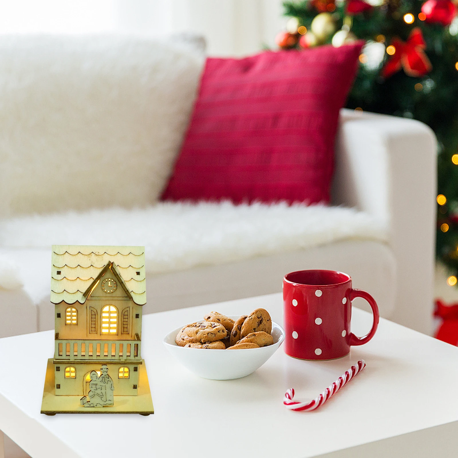 

3Pcs Artistic Wood House Decor Glowing Miniature Craft Christmas Festival Ornament