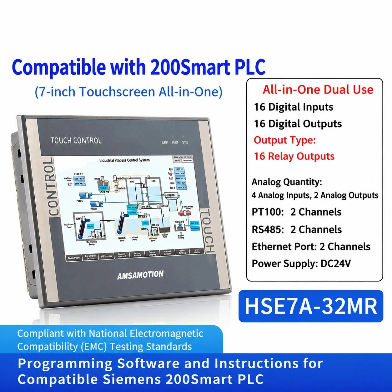 Smart Touch Screen PLC All in One Machine 4.3 7 Inch Embedded Human Machine Interface HSE7A-32MT MR Industrial Control Panel