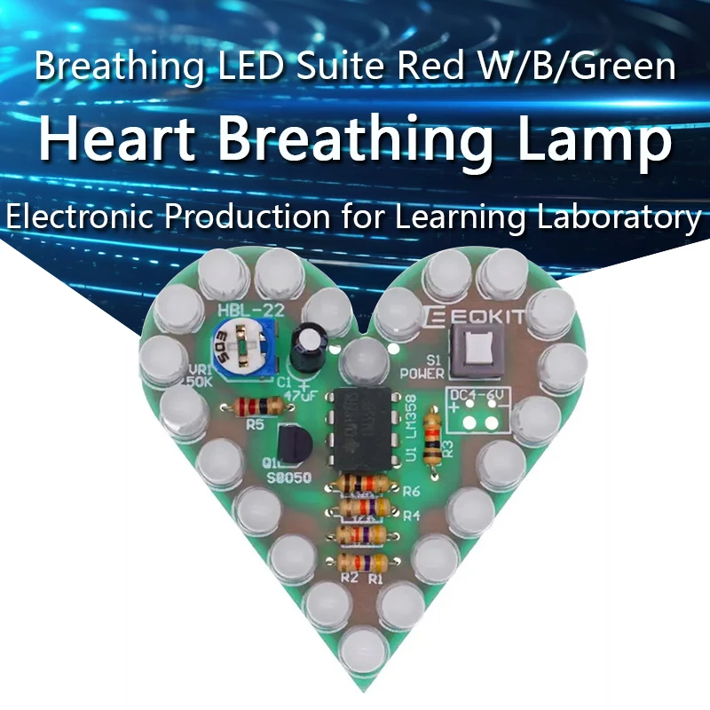 

DIY Kit Heart Shape Breathing Lamp Kit Breathing LED Suite Red White Blue Green Electronic Production for Learning Laboratory