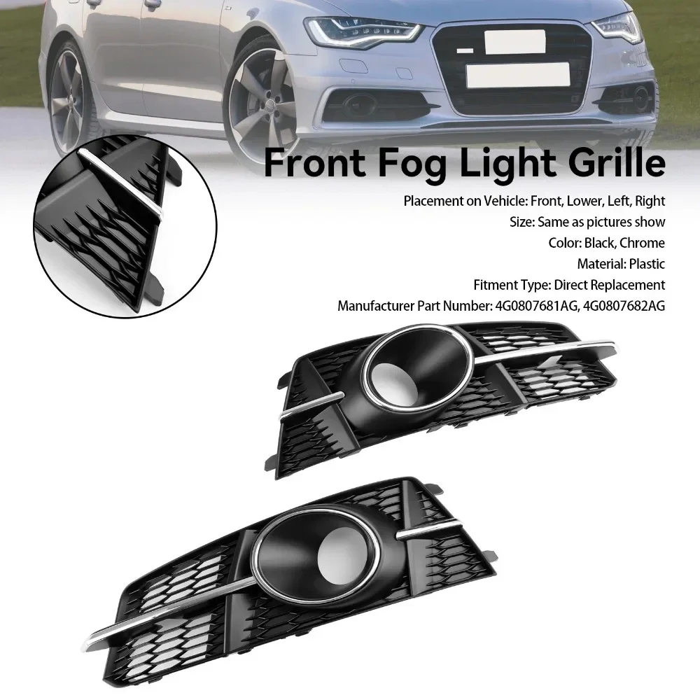 Front Bumper Fog Light Grille Fog Lamps Mask Cover Fits For A6 C7 S-Line Accessories Racing Grills 4G0807681AG 4G0807682AG