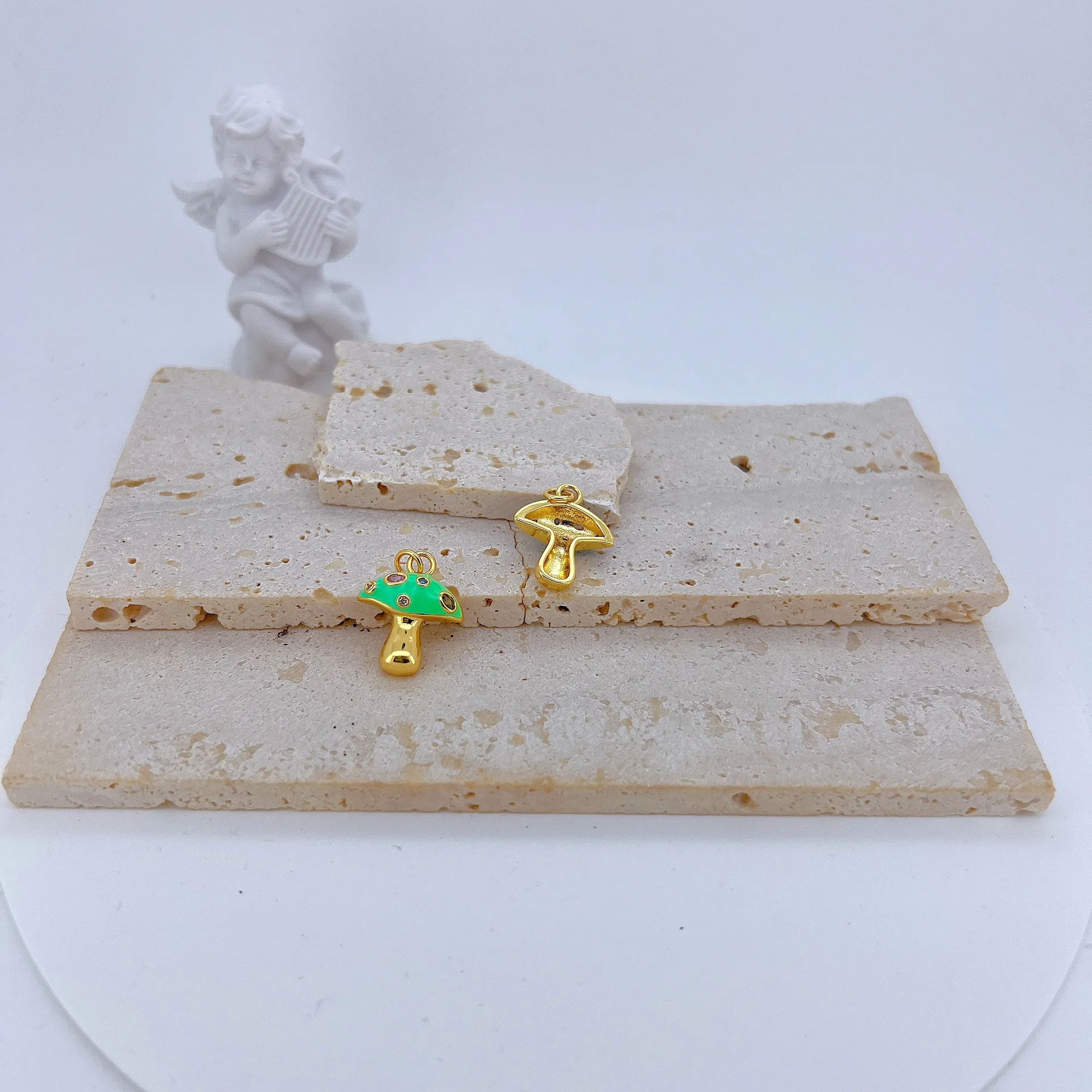 4 Pcs Inlay Zircon Enamel Pendant Diy Bracelet Necklace Earrings Making Mushroom Lion Brass Plated Jewelry Accessories Wholesale