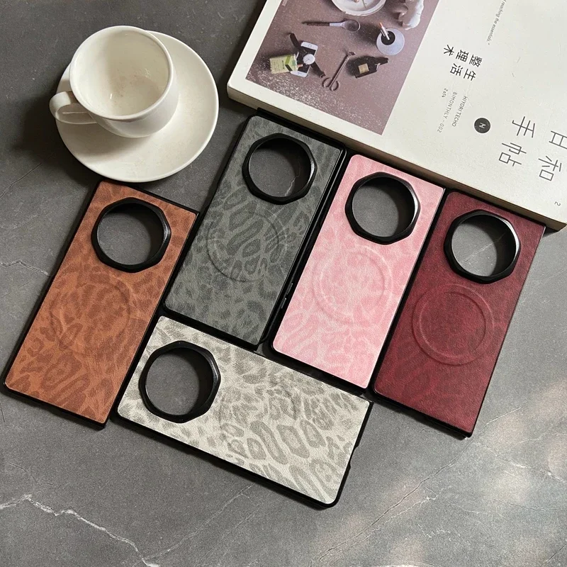 Роскошный деловой магнитный кожаный чехол для телефона Vivo X Fold 3 Pro 2 Plus с леопардовым цветочным принтом, противоударный защитный чехол из искусственной кожи, задняя крышка Fundas