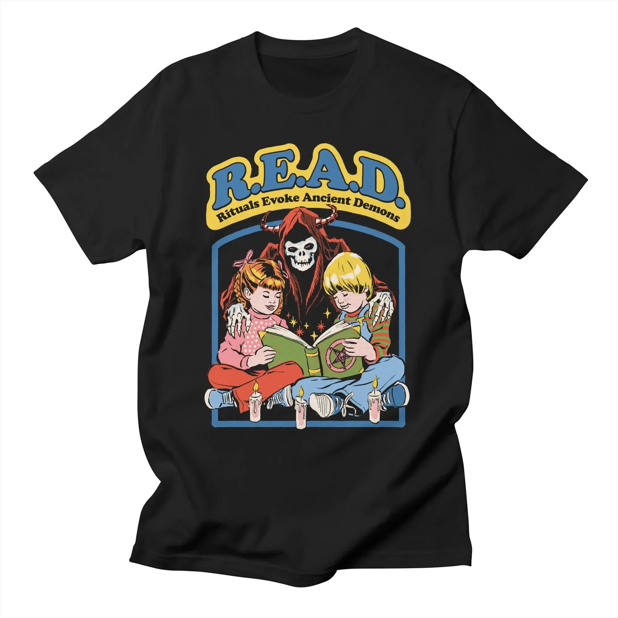 Футболки для женщин и мужчин, винтажные новинки, футболки, сатанистский ужас, жнец смерти, футболка Lets Summon Demons, сатана, страшная мультяшная графика