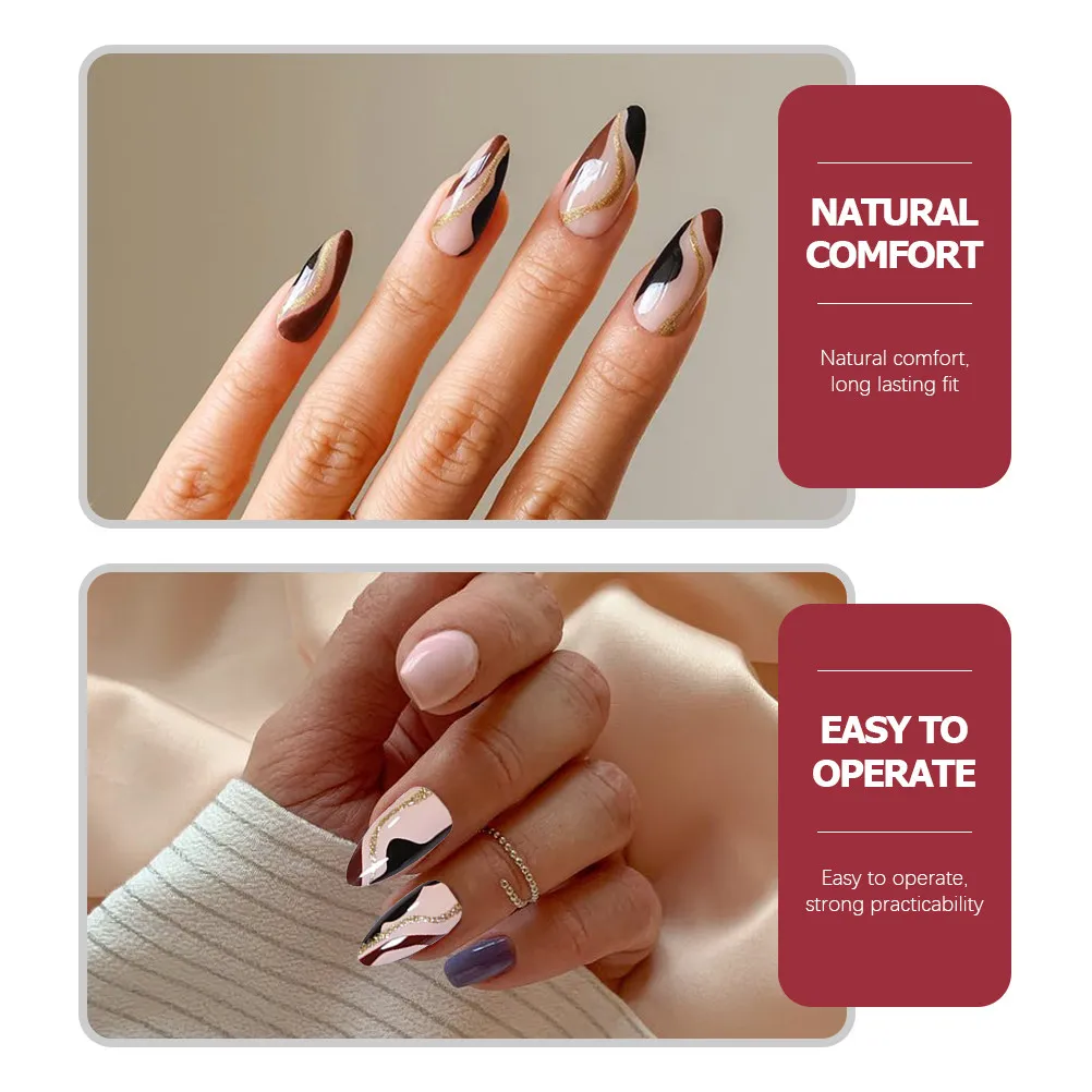Detachable False Nails 48Pcs Long Fake Nail Tips Glossy Full Cover Women False Nail Patches for DIY Manicure Fake Nails
