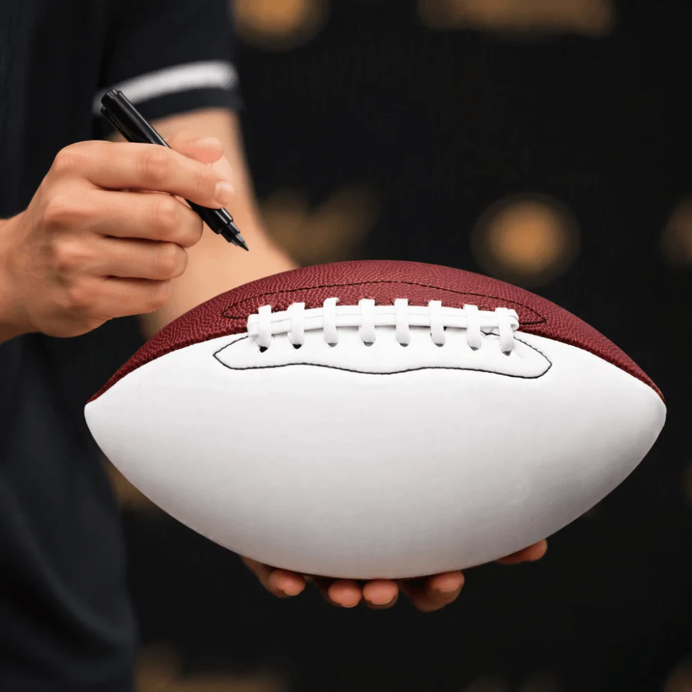 Durable PU Size 9 Football Brown and White Oval Training Football Machine Stitched American Football Football Training