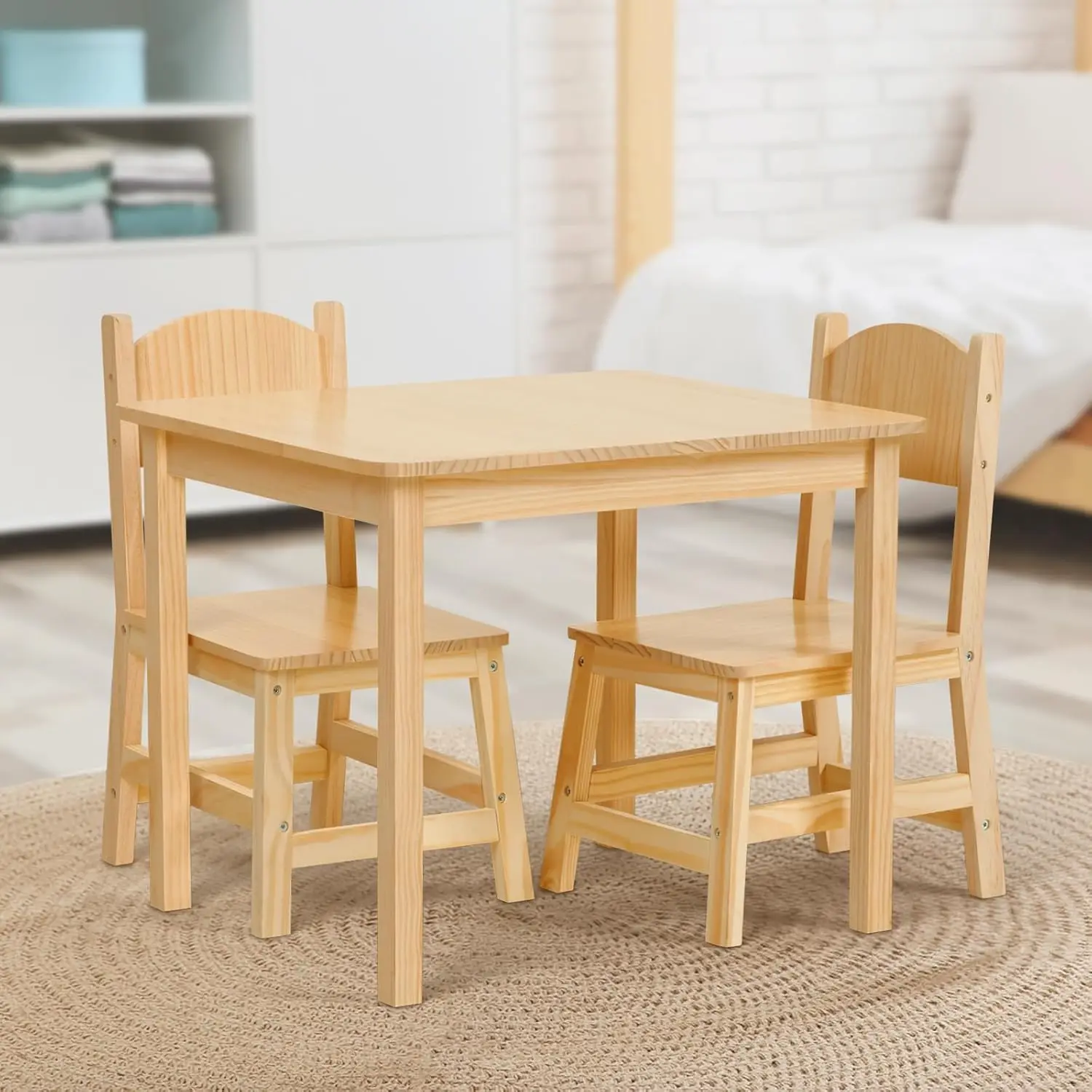 Solid Wood Toddler Table and Chair Set, Ergonomically Designed Kids Table and Chairs for Arts, Crafts,