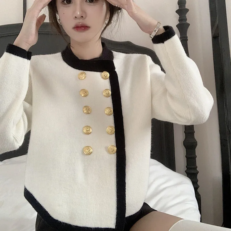 Winter Women\'s New Small Fragrance Style Irregular Spliced Round Neck Long Sleeved Knitwear Autumn Fashion Elegant Popular Top