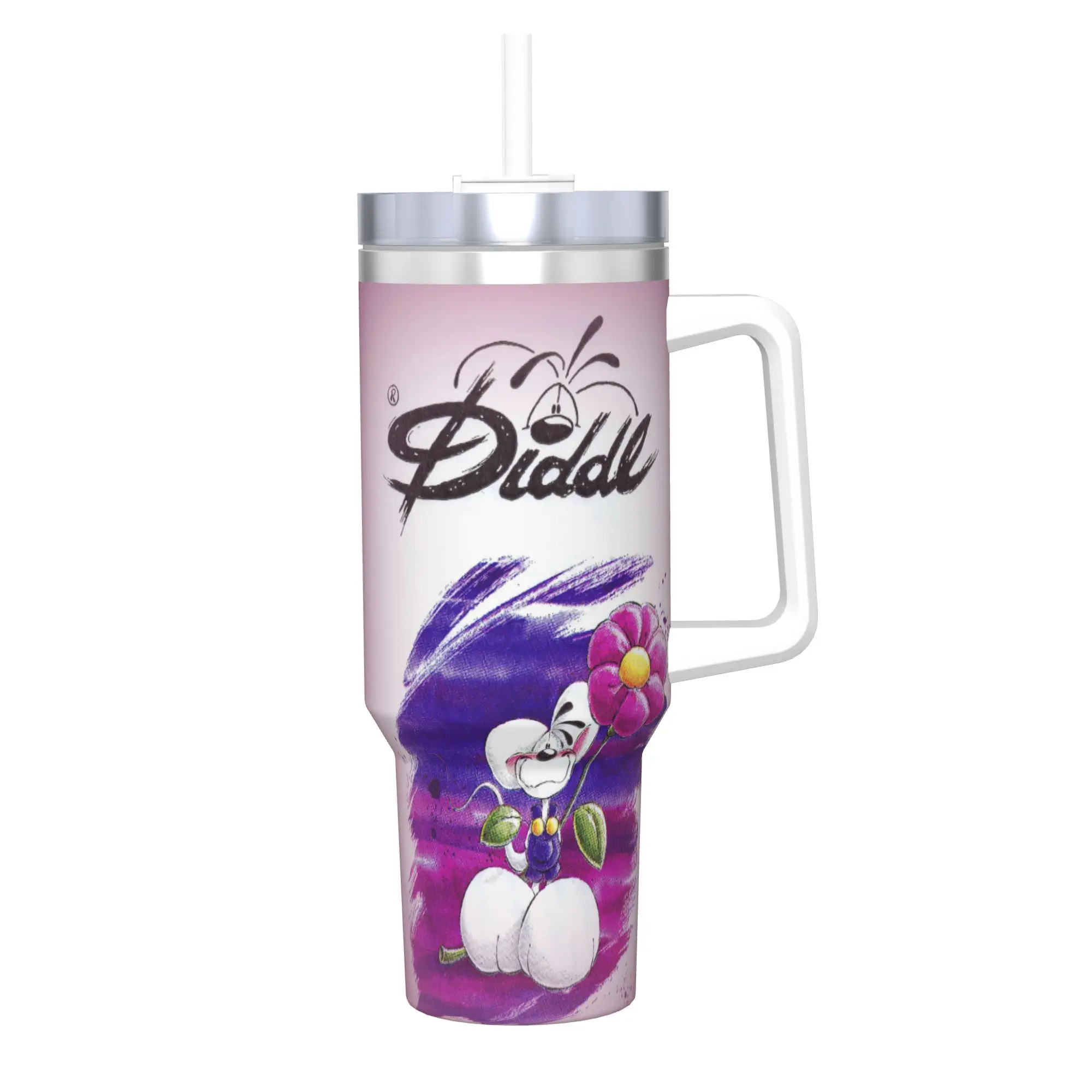 Edelstahl-Becher, niedliche Diddl-Becher, Tasse mit Strohhalmen, Strand-Wasserflasche für heiße Getränke, auslaufsicher, große Kaffeetasse