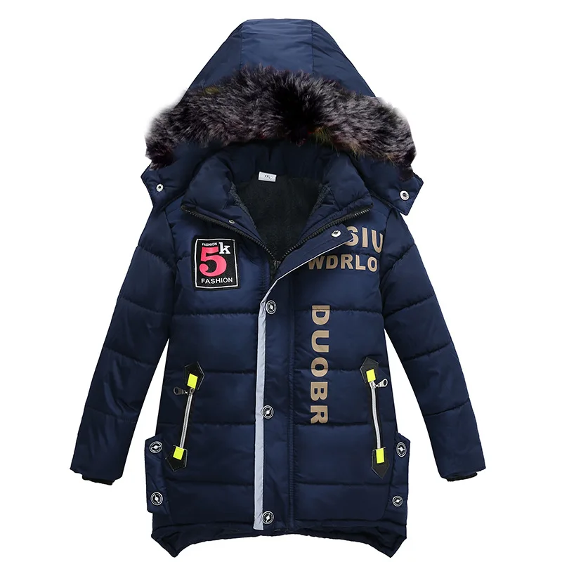 Kids Snowsuit Hooded Boys Winter Coat Snow Wear Down Cotton Thermal Children Winter Thick Outwear Coat Down Parkas Fur Collar