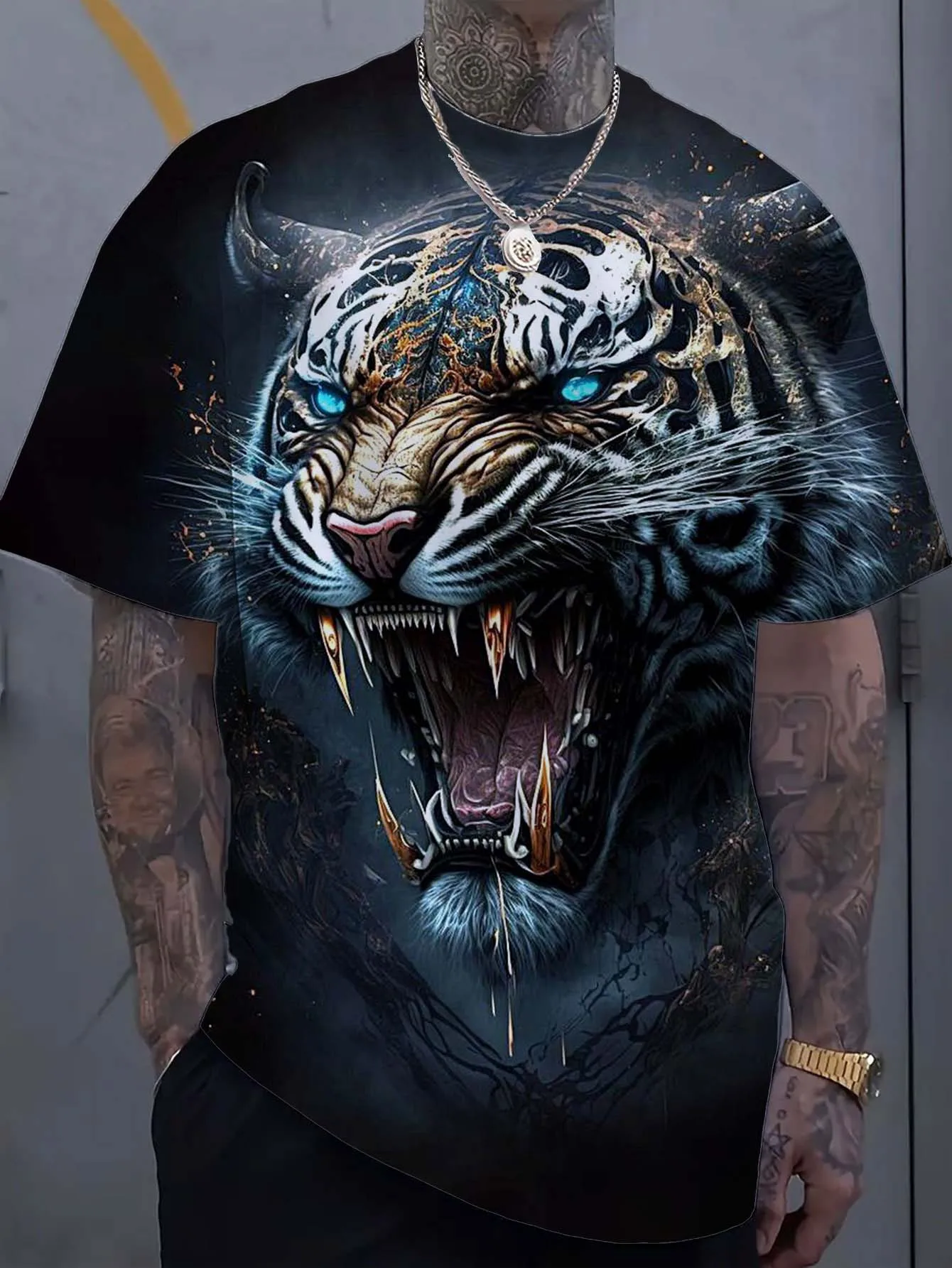 

Animal Tiger Pattern Men's T Shirts 3D Printed Fashionable Punk Street Tops Oversize Loose Quick Drying Comfortable Short Sleeve