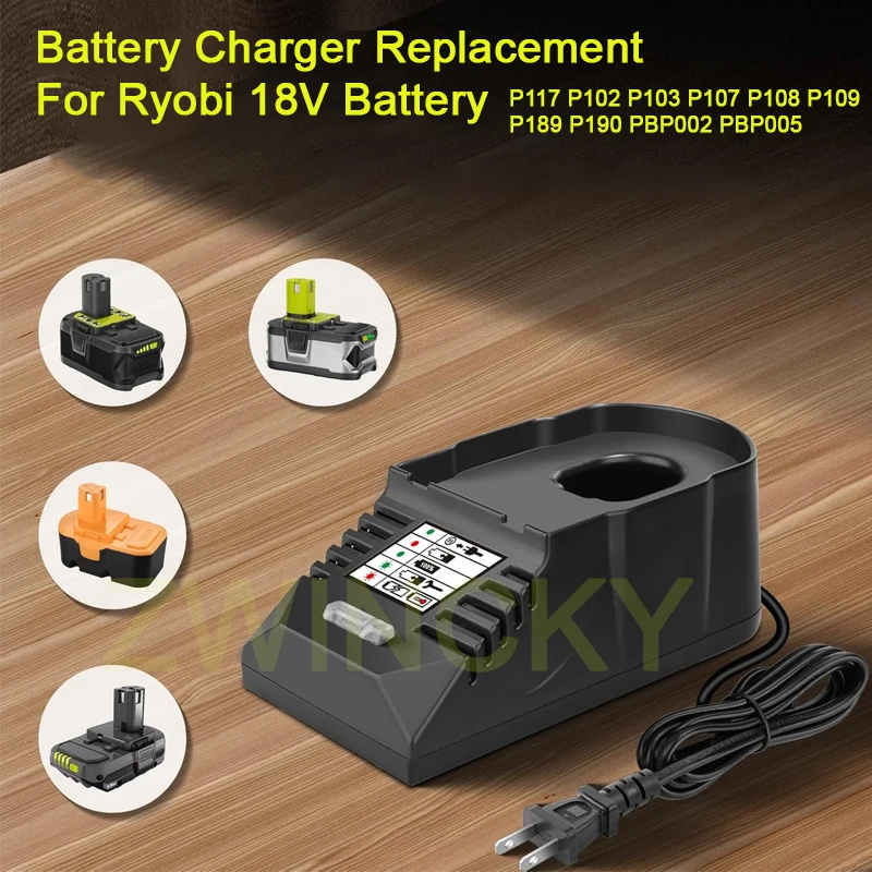 For Ryobi Fast Battery Charger Replacement 18V ONE+ Lithium Ni-Cad Ni-Mh Battery P117 P102 P103 Series Power Tools