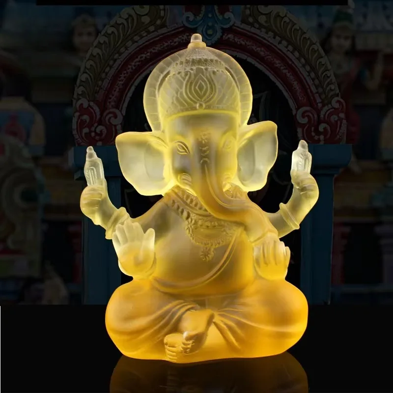 Modern Luxury Ganesha Crystal Statue Carved Buddhist Indian Feng Shui Home Decor Ornament Gift