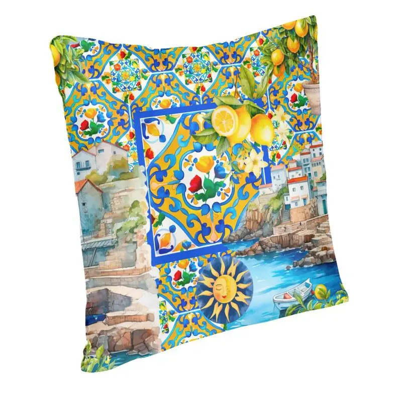 Custom Summer Fruit Lemons Italian Tiles Throw Pillow Cover Home Decor Square Cushion Cover 45x45 Pillowcover for Living Room