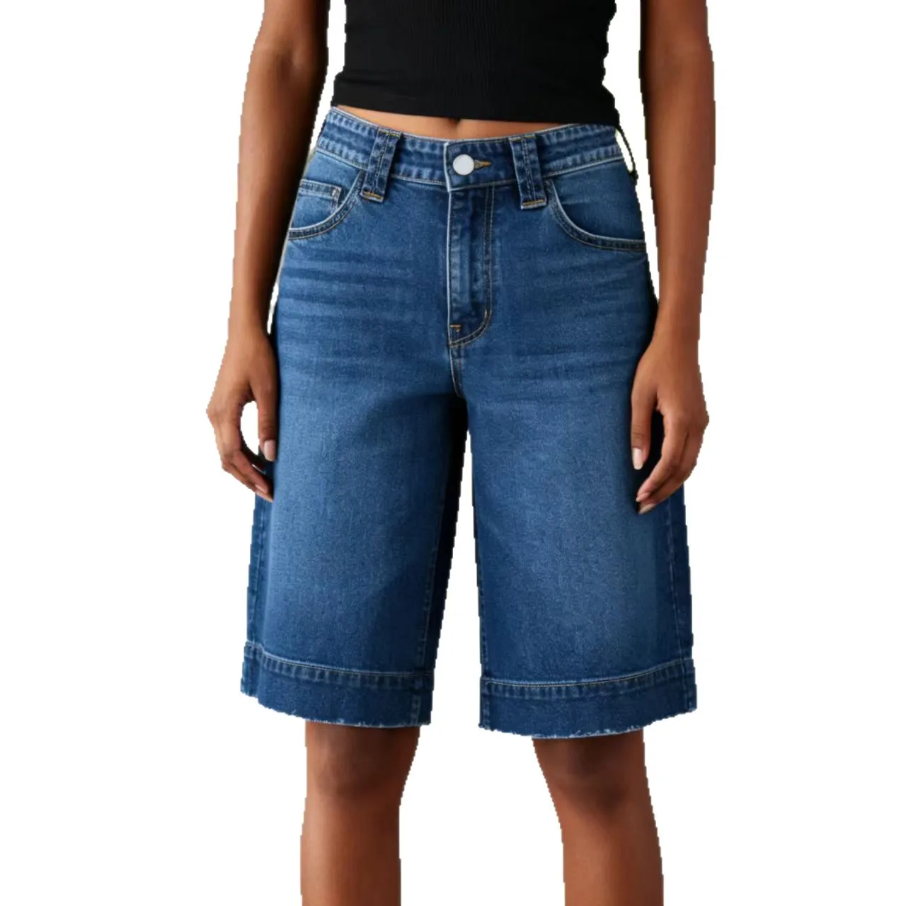 

Spring 2026 High-Waist Denim Shorts for Women Casual Loose Five-Point Pants High-Elastic Straight-Cut Short Trousers