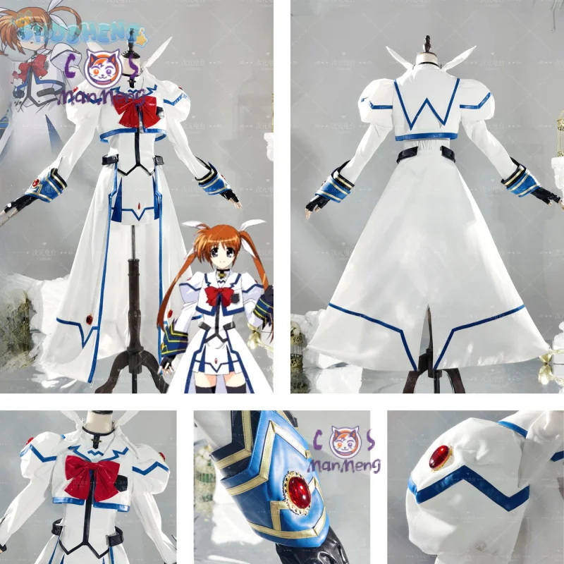 Magical Girl Lyrical Nanoha Nanoha Takamachi Cosplay Costume Women Battle Dress Halloween Party Sweet Dress Accessories Prop Set